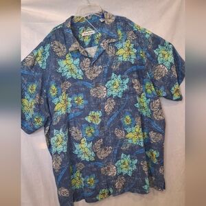 Tommy Bahamas Mens Blue Floral Hawaiian Beach Vacation Button Down Size XXXL